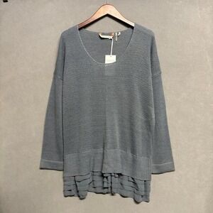 Soft Surroundings Knit Sweater XL Blue Gray Ruffle Hem Long Sleeve Style 25090